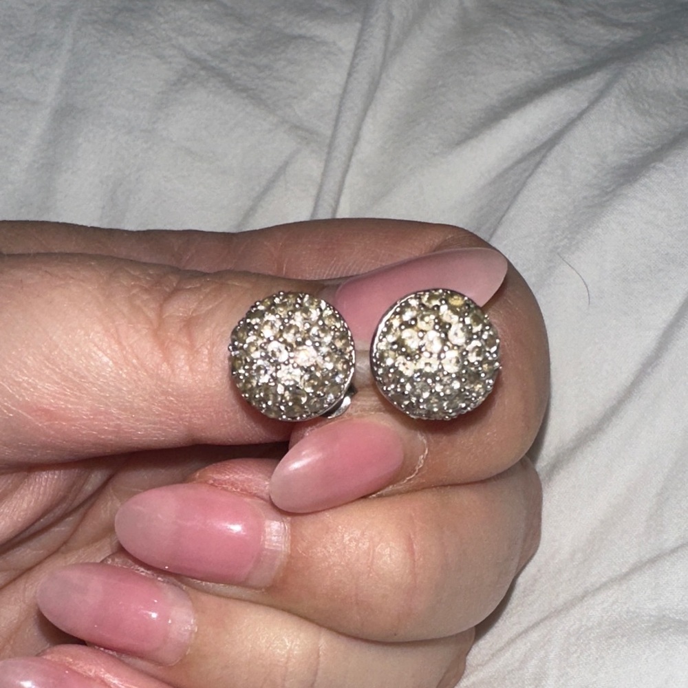 Crystal Pave Round Stud Earrings - Silver Tone